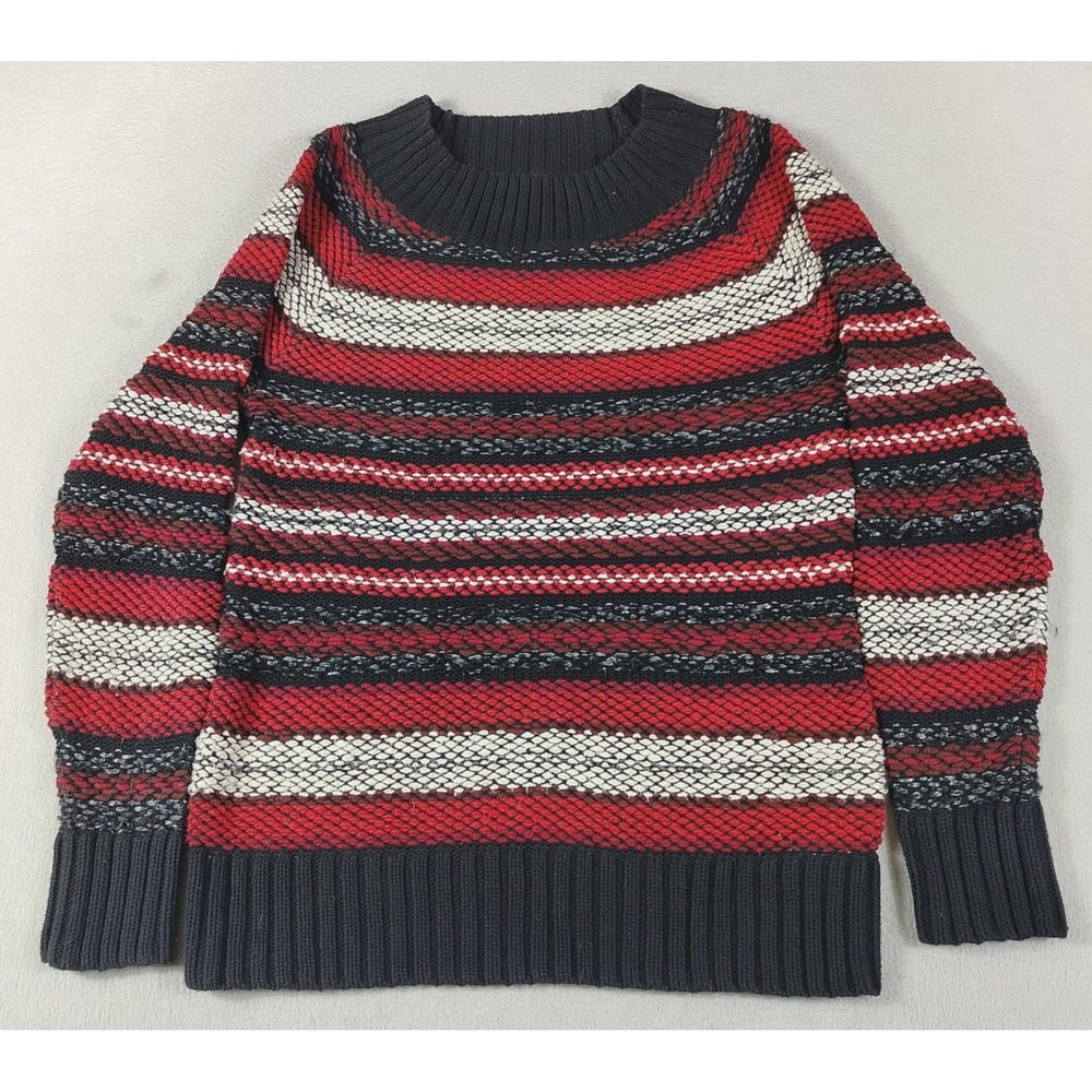 Chaps Sweater Mens Medium Red Stripe Crewneck Knit Heavyweight Winter Cabincore